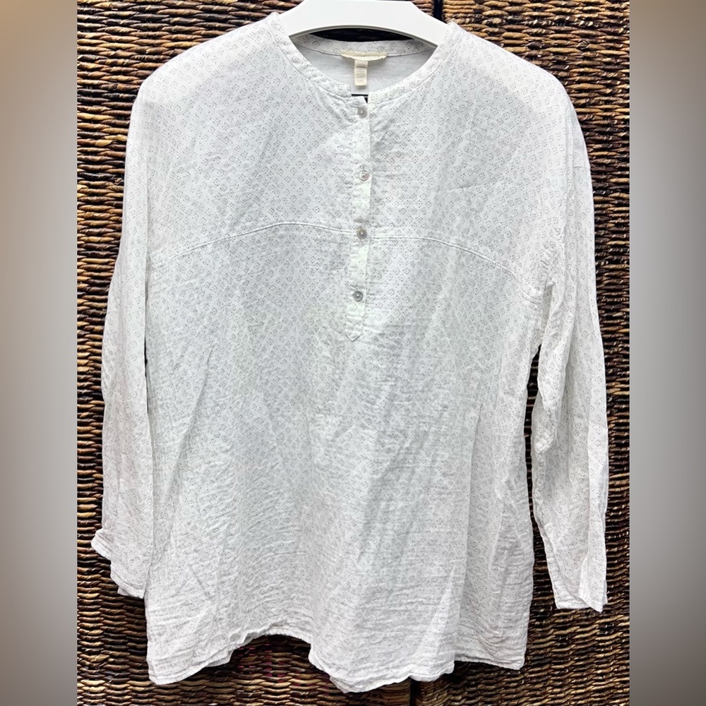 Eileen Fisher Womens‎ Casual Cream Button Down Shirt- Organic Cotton-Large